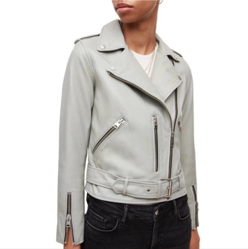 ALL SAINTS Balfern Sheep Leather 100% Biker Jacket in Color Burst